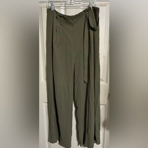 SHEIN Olive High-Rise Wide Leg Trousers with Self Tie